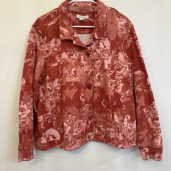 Coldwater Creek Jackets & Blazers - Womens Coldwater Creek 100% Cotton Light Dressy Jacket Rose‎ Pink Pink Button XL